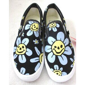 Vans Men's Classic Slip On Trippy Grin Floral Black Canvas Shoes Sizes NIB